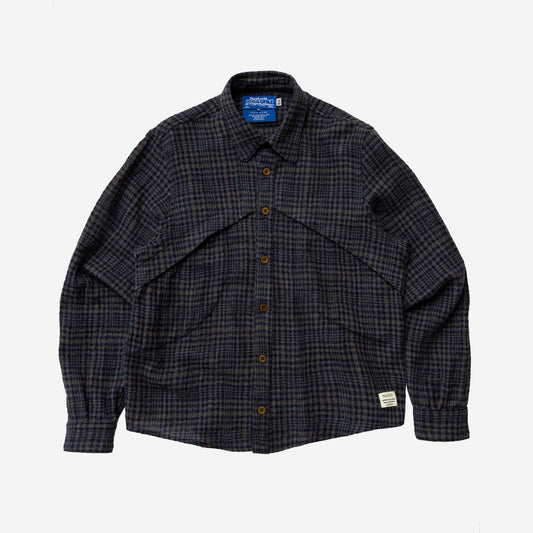 Lemures Worsted Wool Overshirt - Uneven Plaid Gauze