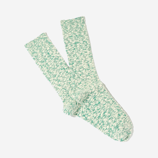 Lightweight Slub Crew Socks - Green Melange