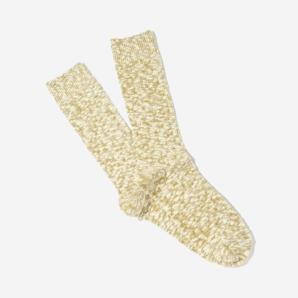 Lightweight Slub Crew Socks - Khaki Mélange