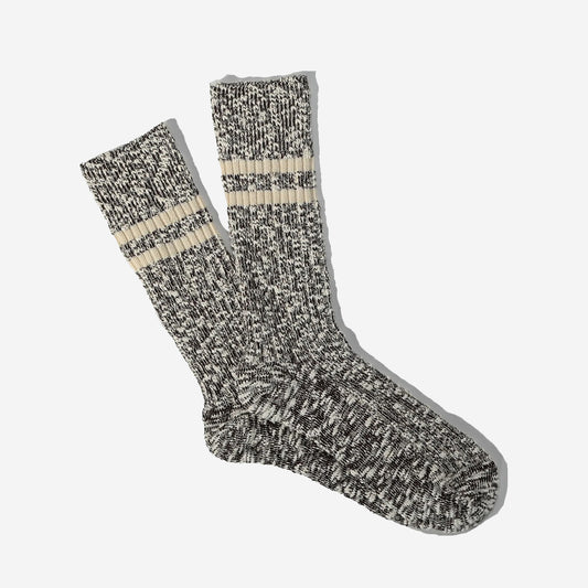 Lightweight Slub Stripe Crew Socks - Brown