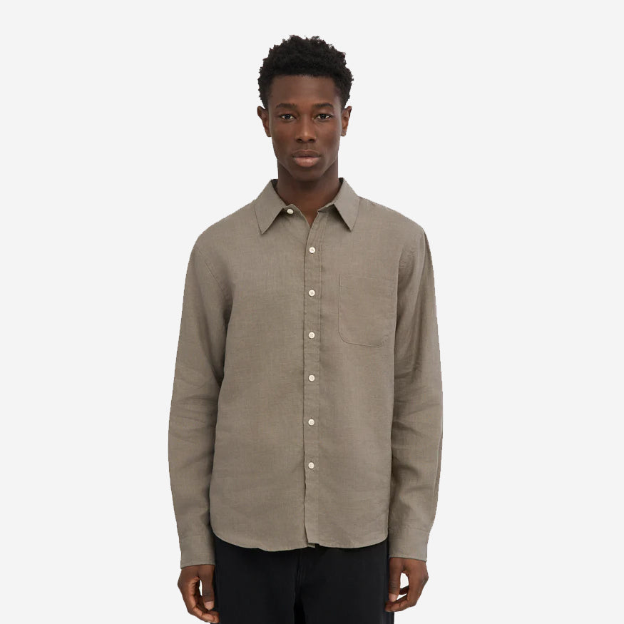 Linen Long-Sleeve Shirt - Dusty Olive