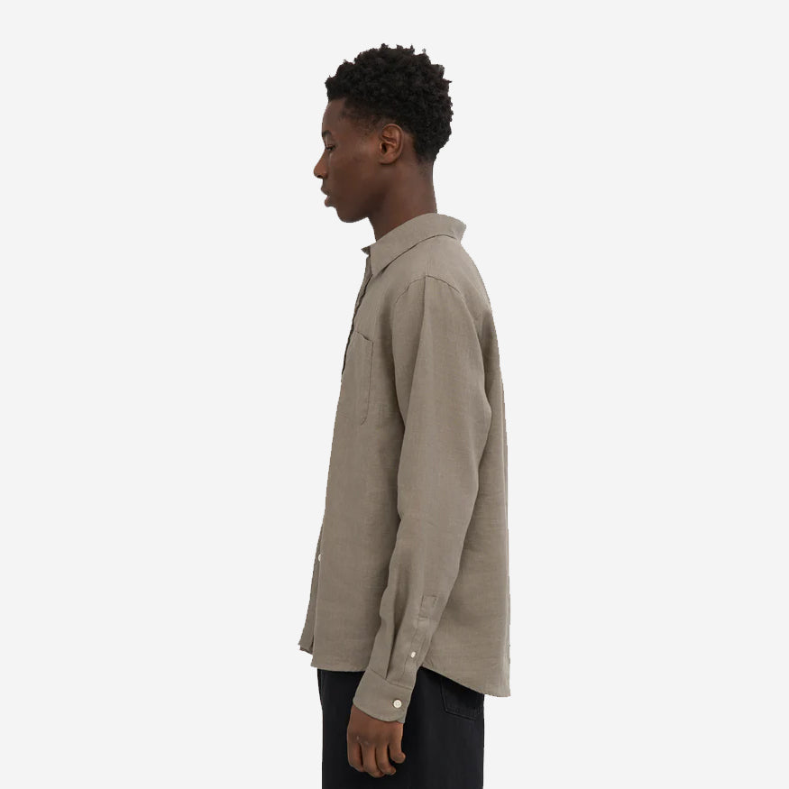 Linen Long-Sleeve Shirt - Dusty Olive