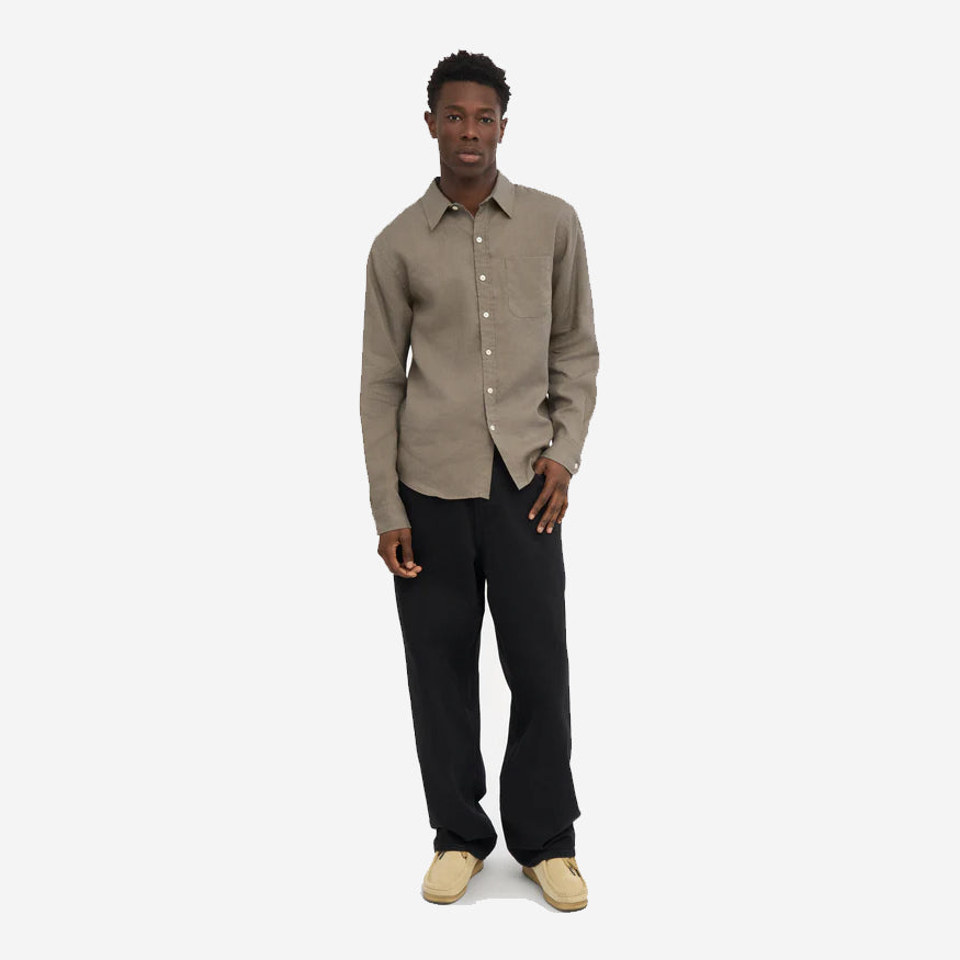 Linen Long-Sleeve Shirt - Dusty Olive