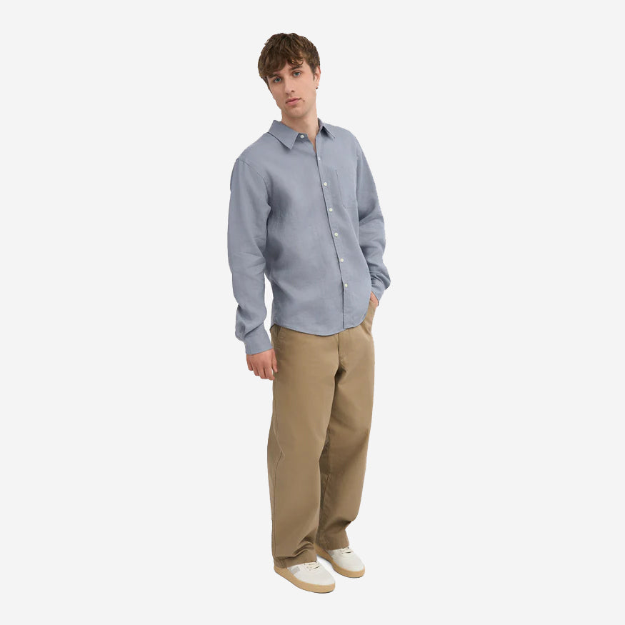 Linen Long-Sleeve Shirt - Steel Blue
