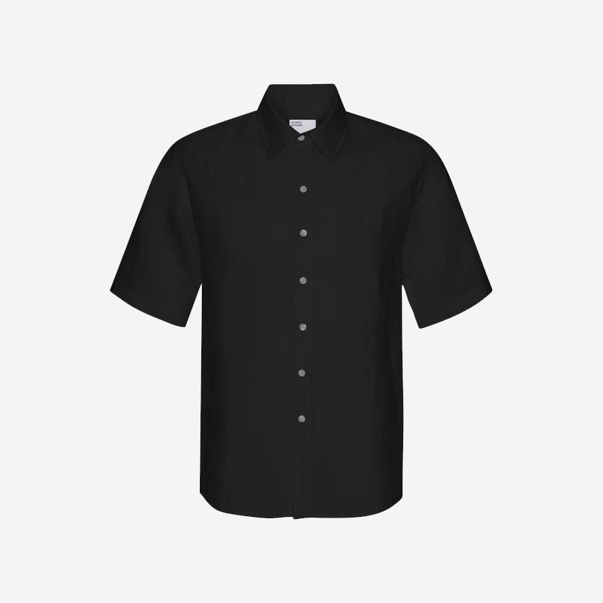 Linen Short-Sleeve Shirt - Deep Black