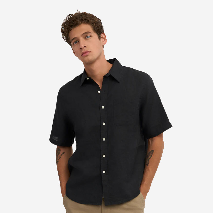 Linen Short-Sleeve Shirt - Deep Black