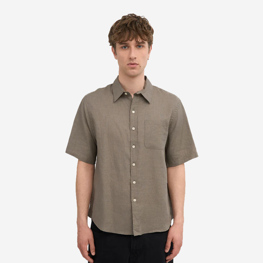 Linen Short-Sleeve Shirt - Dusty Olive