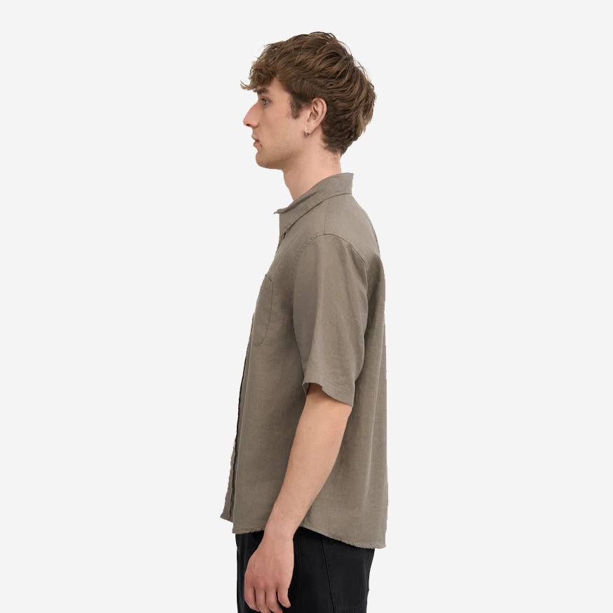 Linen Short-Sleeve Shirt - Dusty Olive