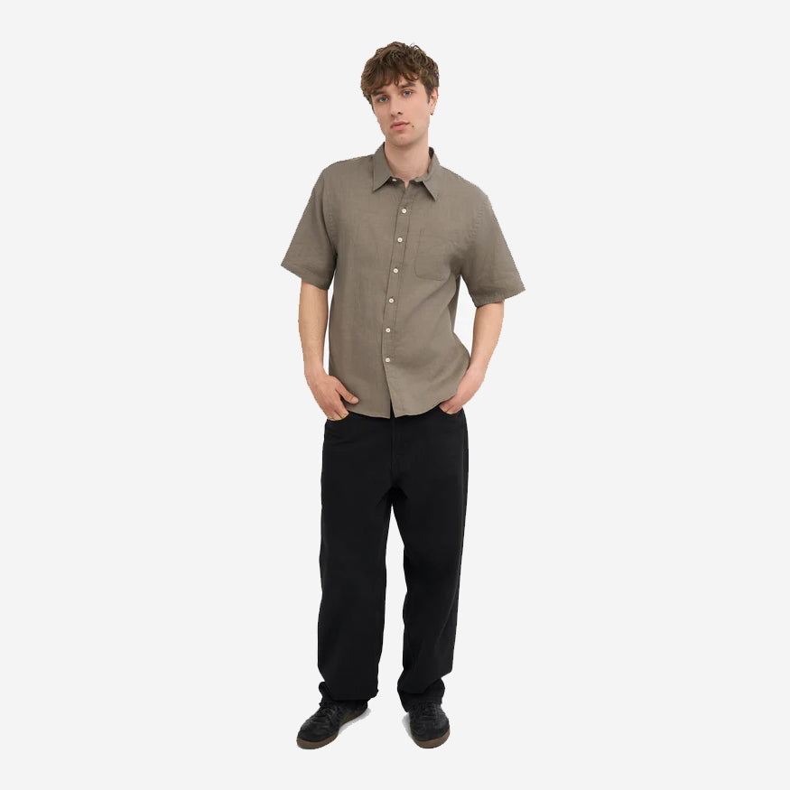 Linen Short-Sleeve Shirt - Dusty Olive