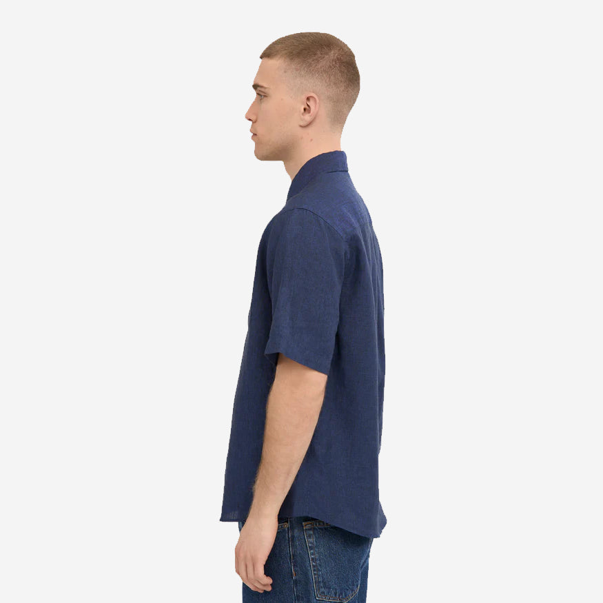 Linen Short-Sleeve Shirt - Petrol Blue