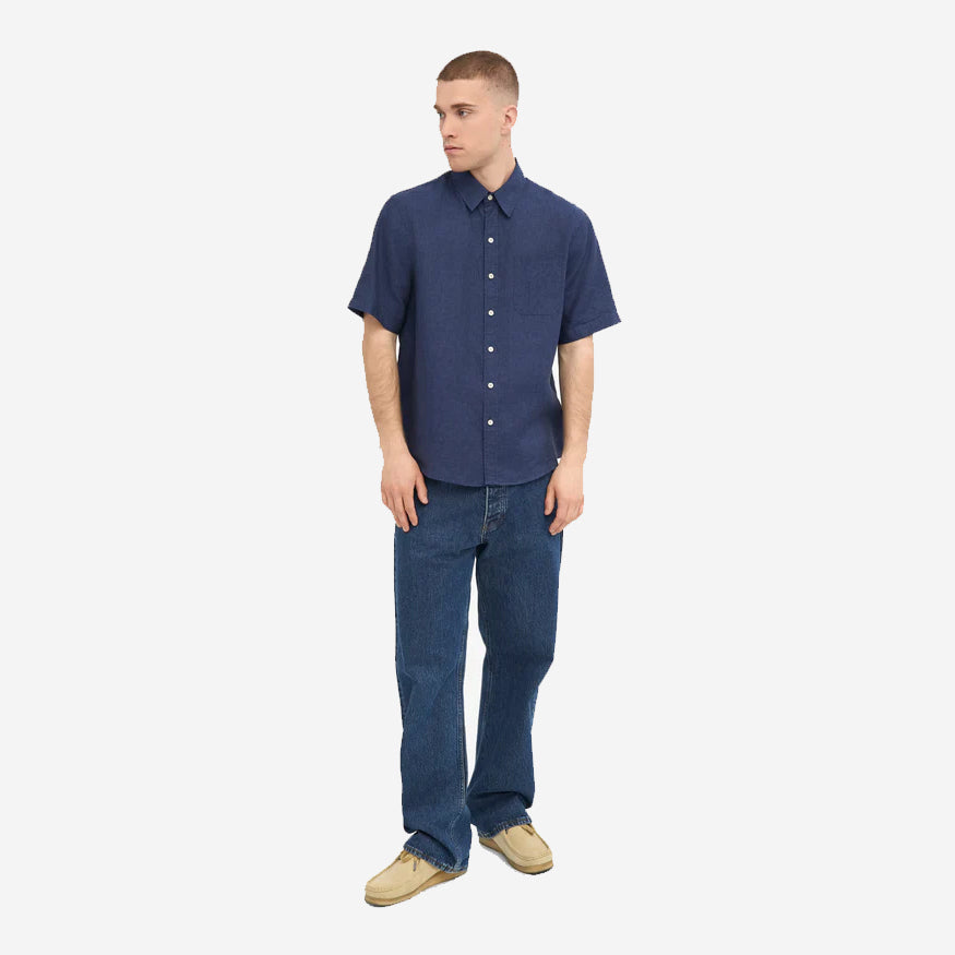 Linen Short-Sleeve Shirt - Petrol Blue