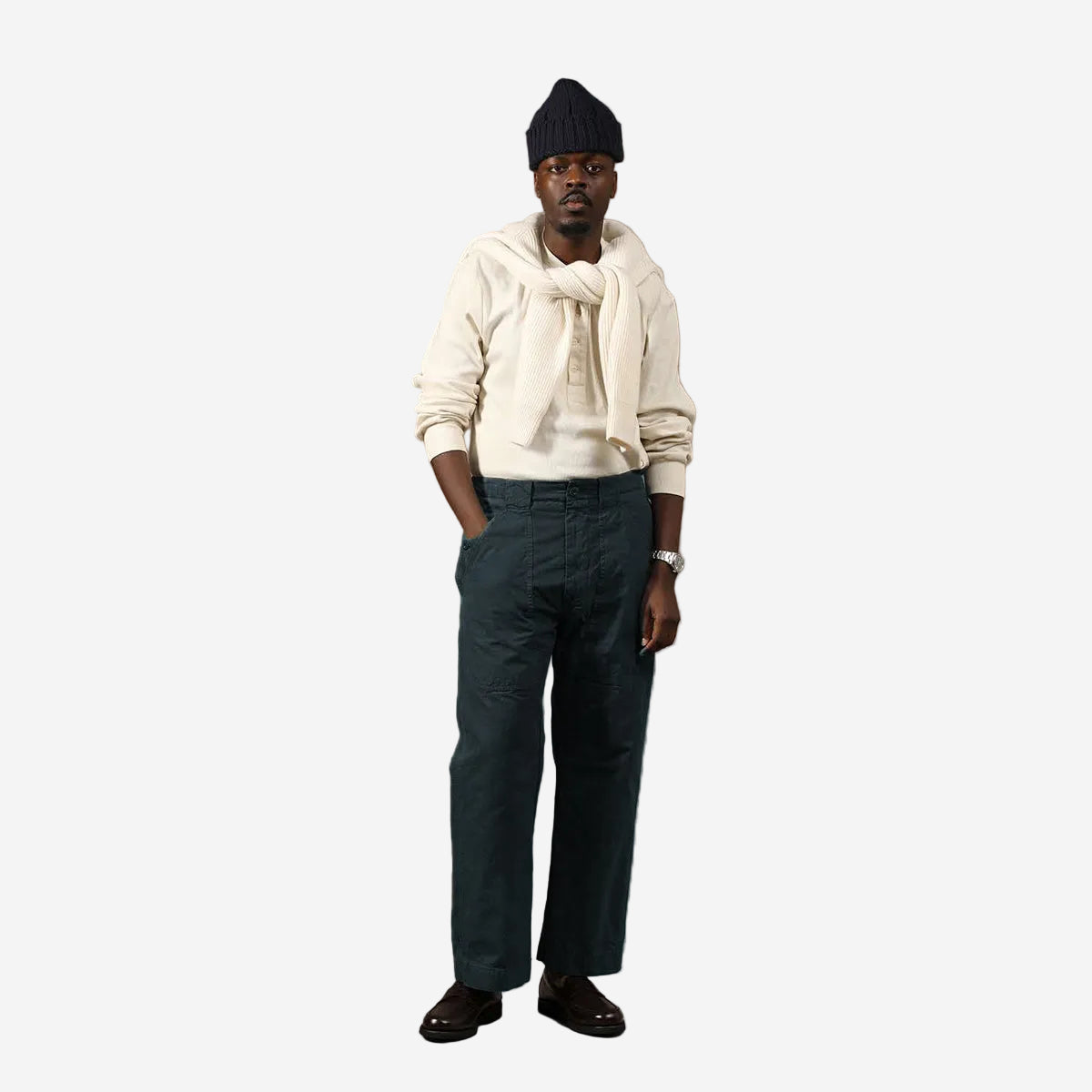 Logan Washed Canvas Swiss Army Fatigue Trouser - Navy Blue