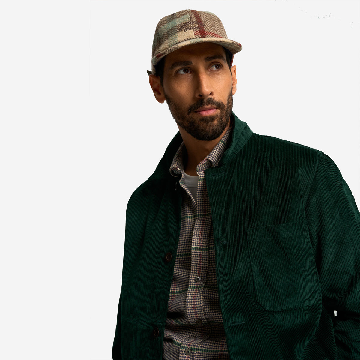 Brook Houndstooth Plaid Flannel Shirt - Light Tan/Navy