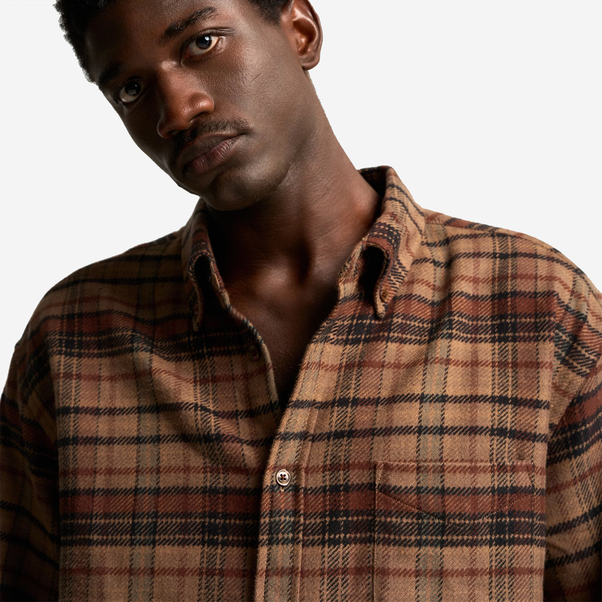 Stalia Oversized Plaid Flannel Shirt - Taupe Brown