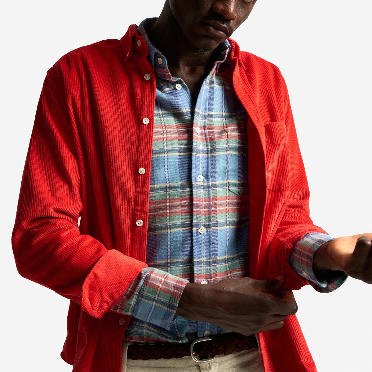 Lucia Plaid Flannel Shirt - Sky Blue/Red