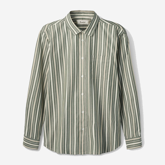 Maple Poplin Shirt - Dark Green Stripe
