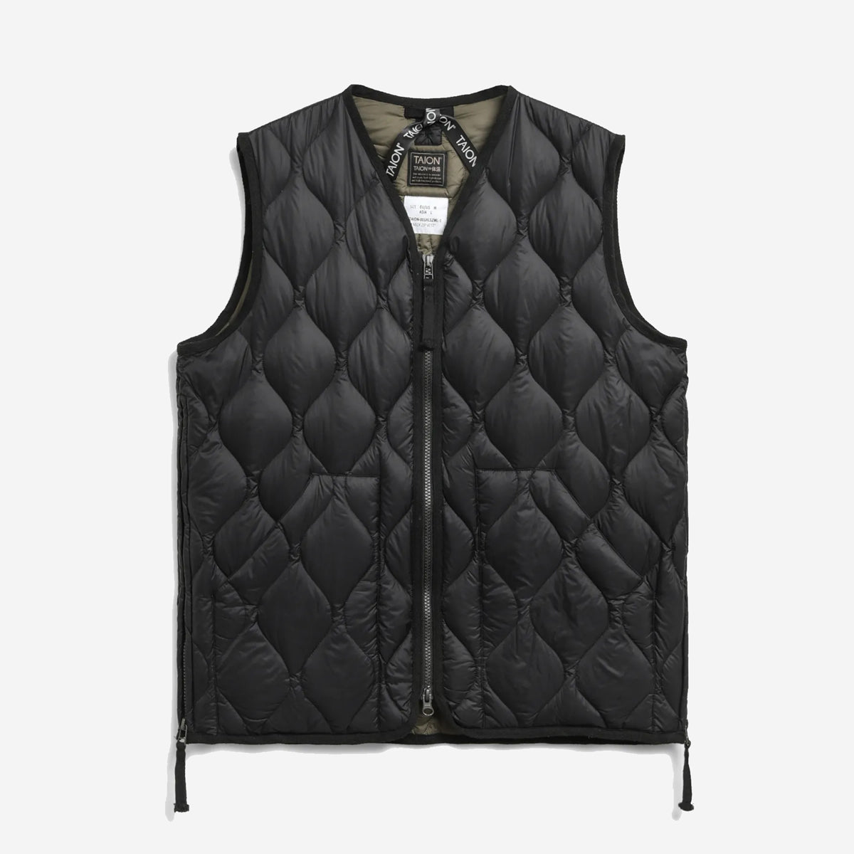 Military Zip V-Neck Down Soft Shell Vest - Black