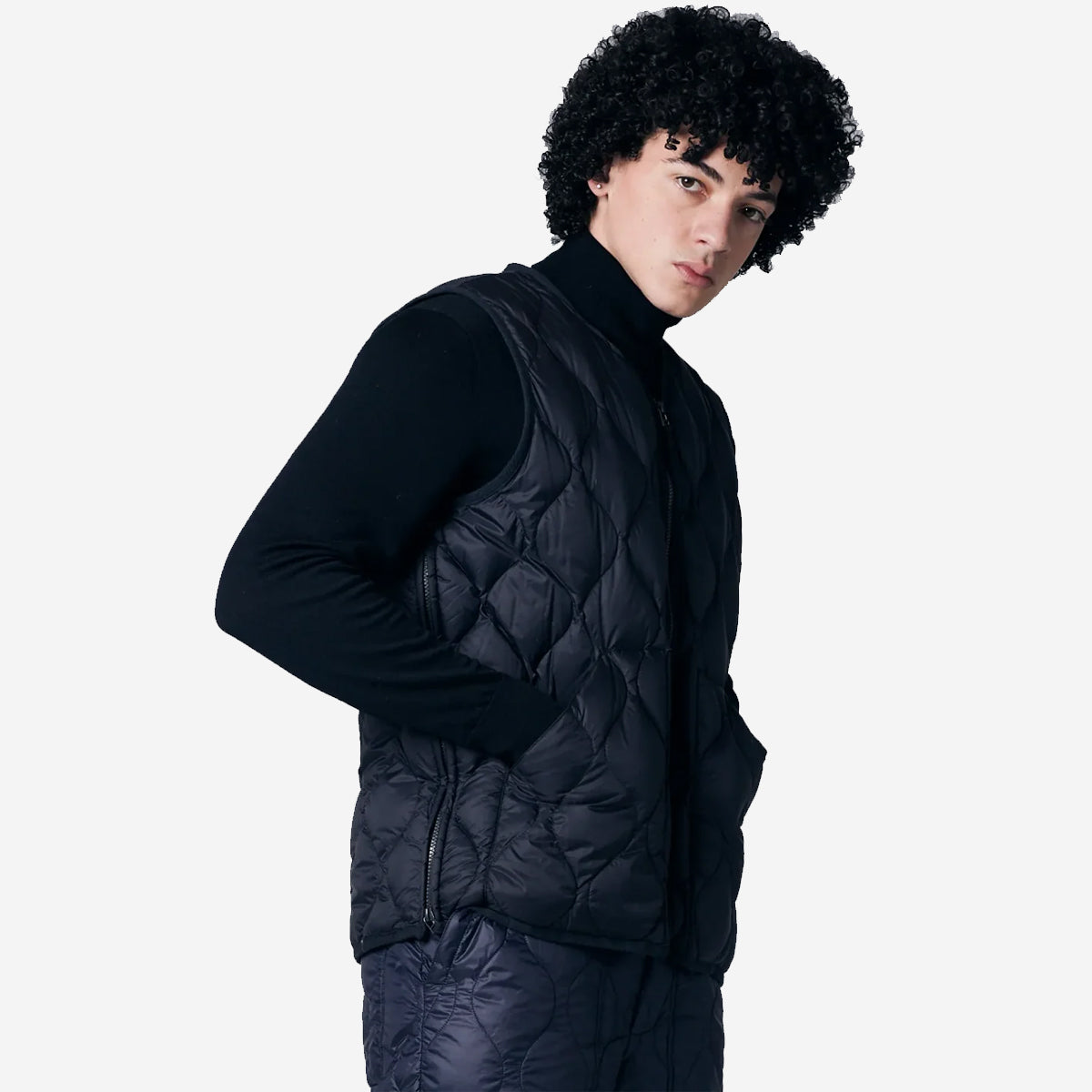 Military Zip V-Neck Down Soft Shell Vest - Black