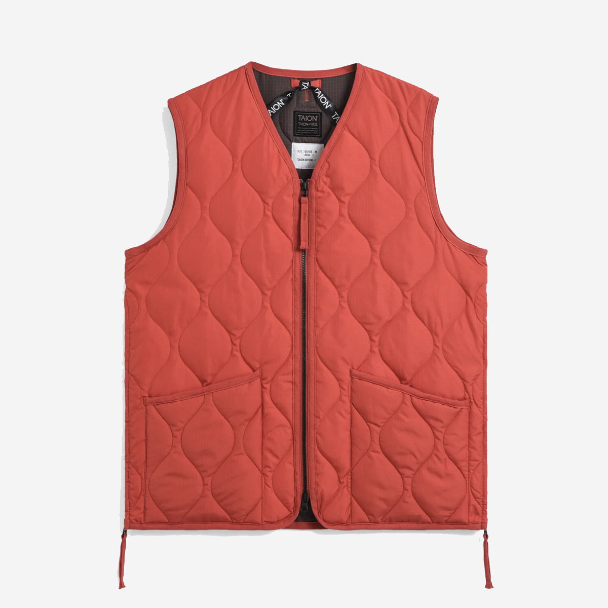 Military Zip V-Neck Down Hard Shell Vest - Akane Orange