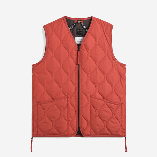 Military Zip V-Neck Down Hard Shell Vest - Akane Orange