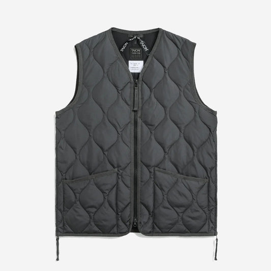 Military Zip V-Neck Down Hard Shell Vest - Charcoal