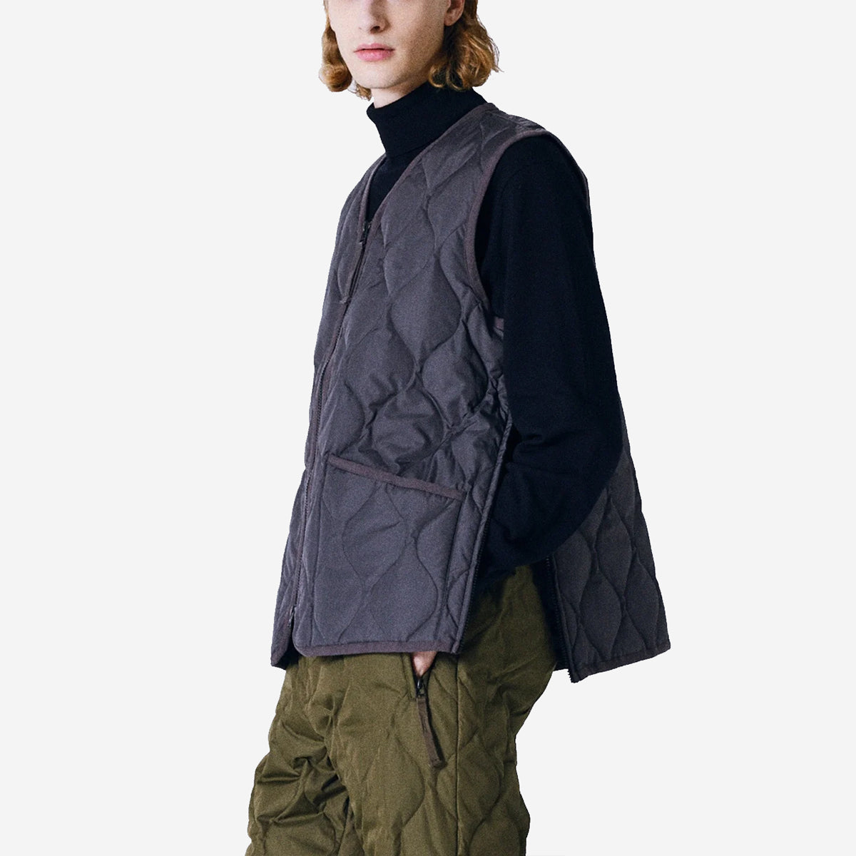 Military Zip V-Neck Down Hard Shell Vest - Charcoal