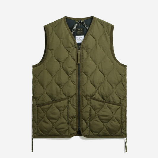 Military Zip V-Neck Down Hard Shell Vest - Dark Olive