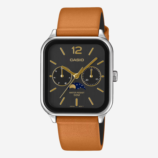MTP-M305LC-1AV CASIO Moon Phase Leather Watch - Tan/Black