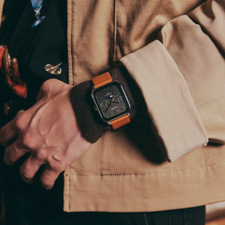 MTP-M305LC-1AV CASIO Moon Phase Leather Watch - Tan/Black