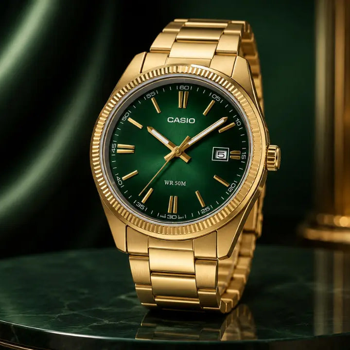 MTP1302PGC-3AV CASIO Vintage Watch - Gold/Green