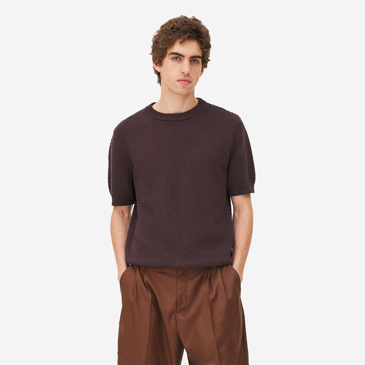 Madera Geo Knit Tee - Brown