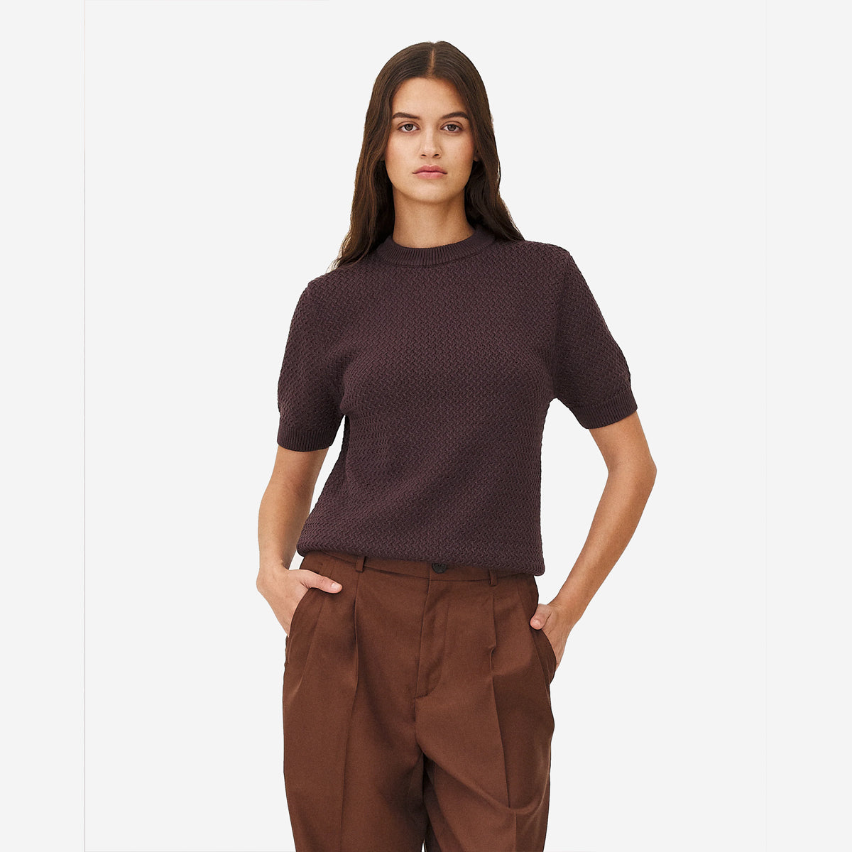 Madera Geo Knit Tee - Brown