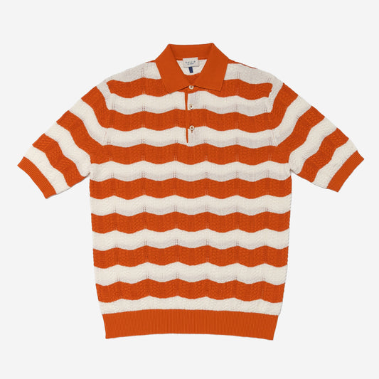 Meret Links + 2-Tone Waves Knit Polo - Orange/Ecru