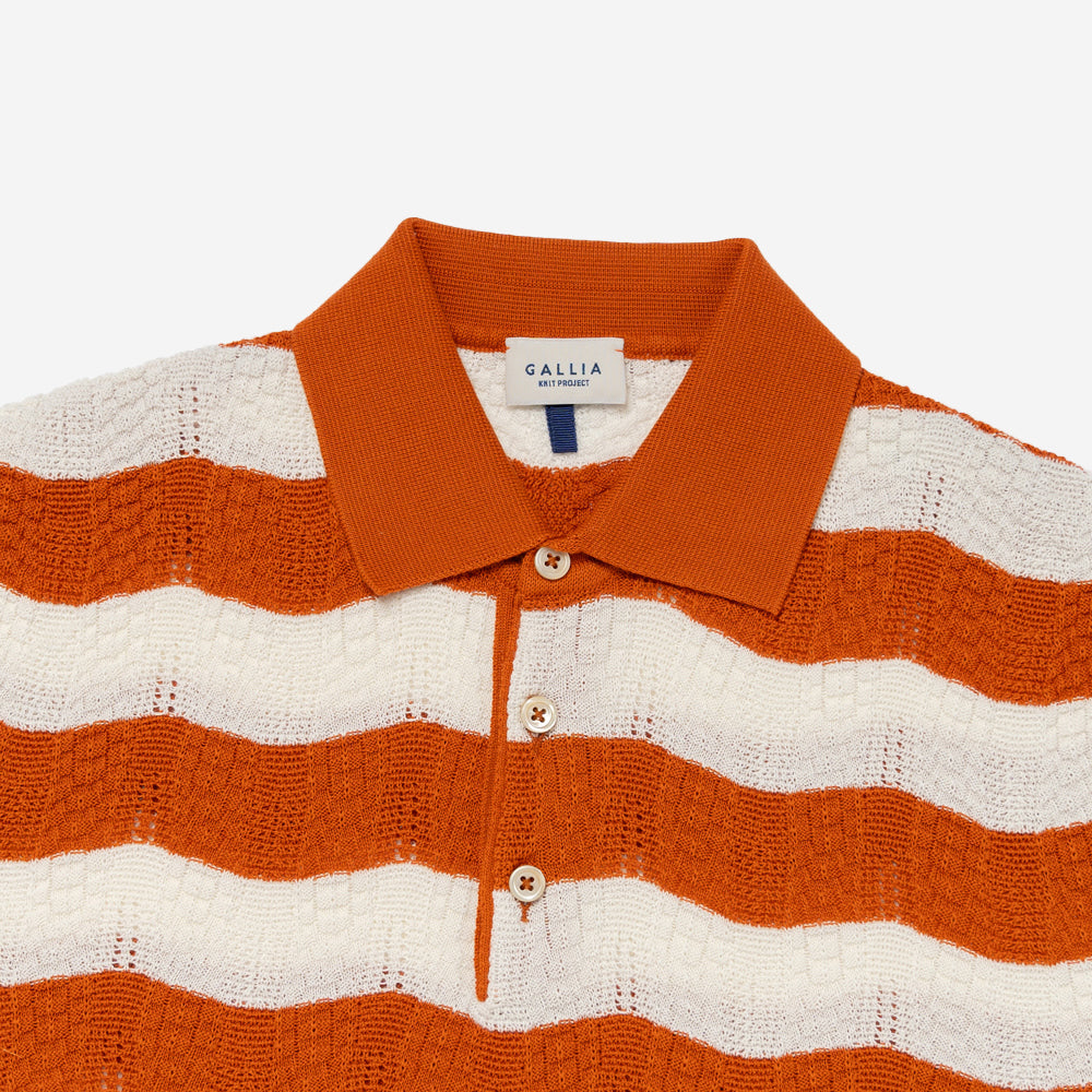 Meret Links + 2-Tone Waves Knit Polo - Orange/Ecru