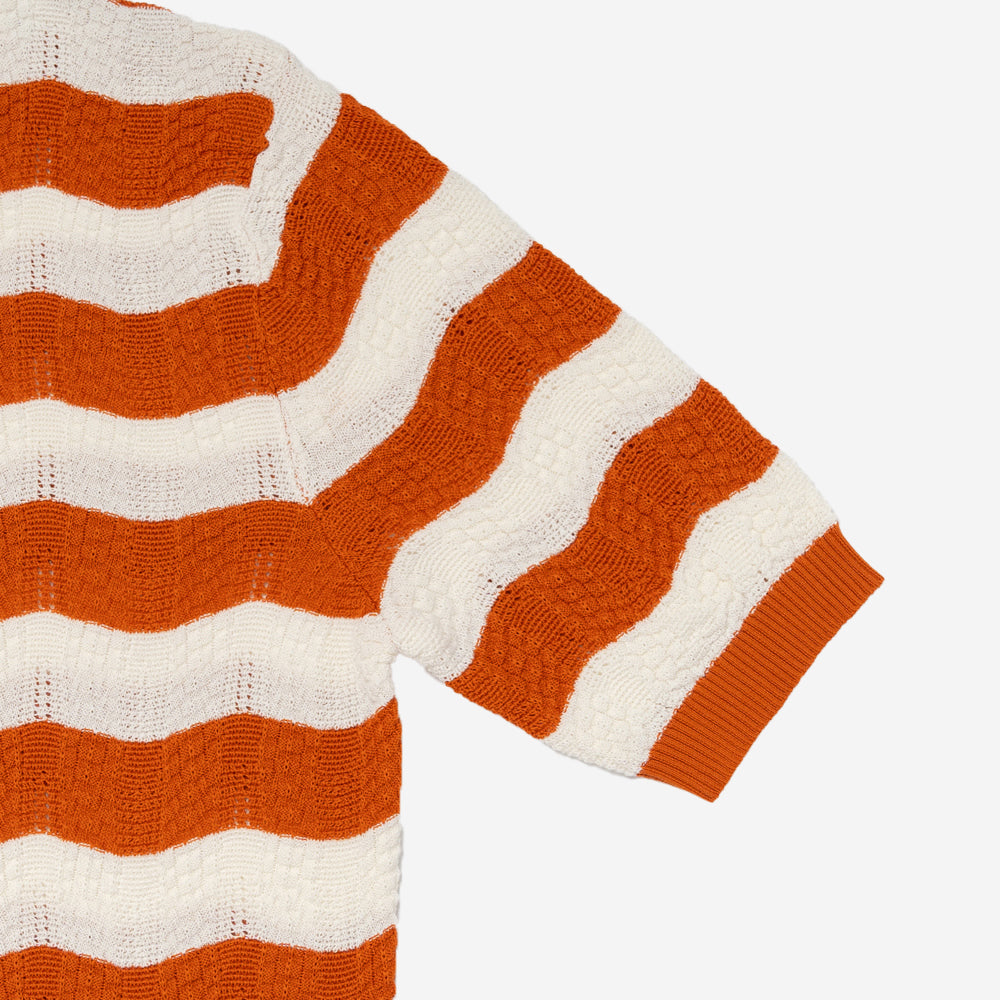Meret Links + 2-Tone Waves Knit Polo - Orange/Ecru