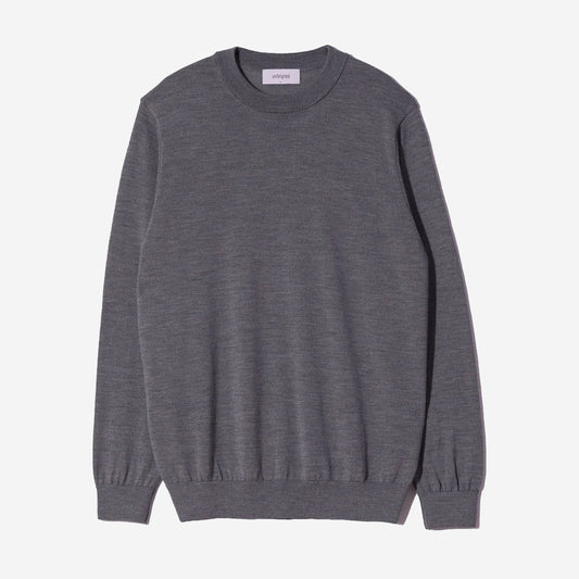 Merino Wool Knit Crewneck Sweater - Grey