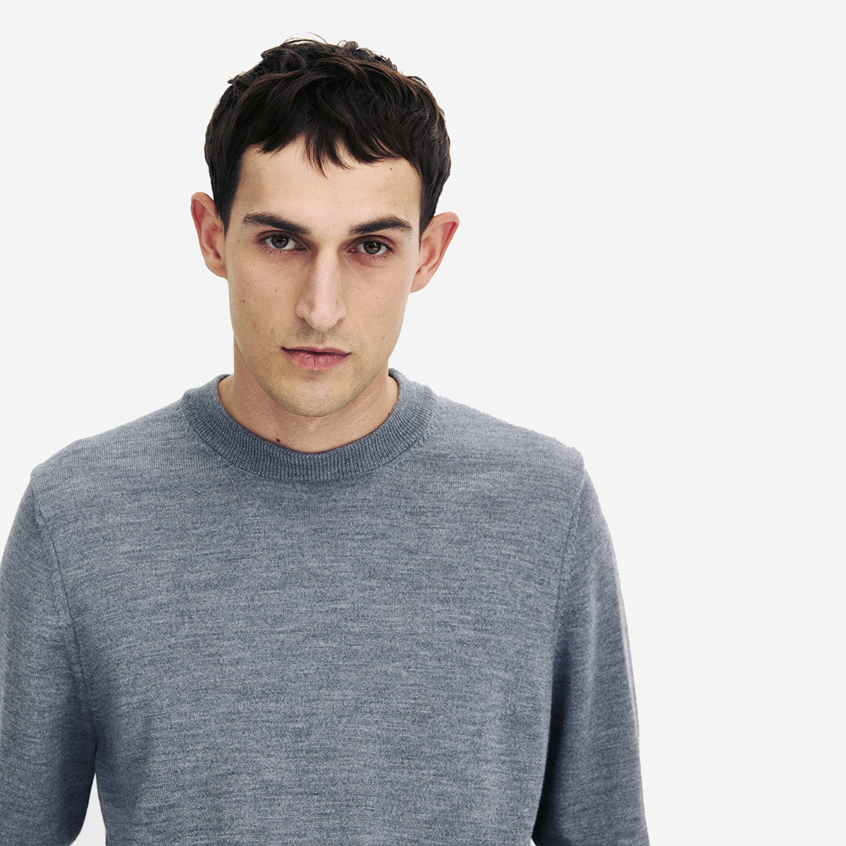 Merino Wool Knit Crewneck Sweater - Grey