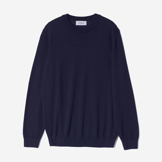Merino Wool Knit Crewneck Sweater - Navy
