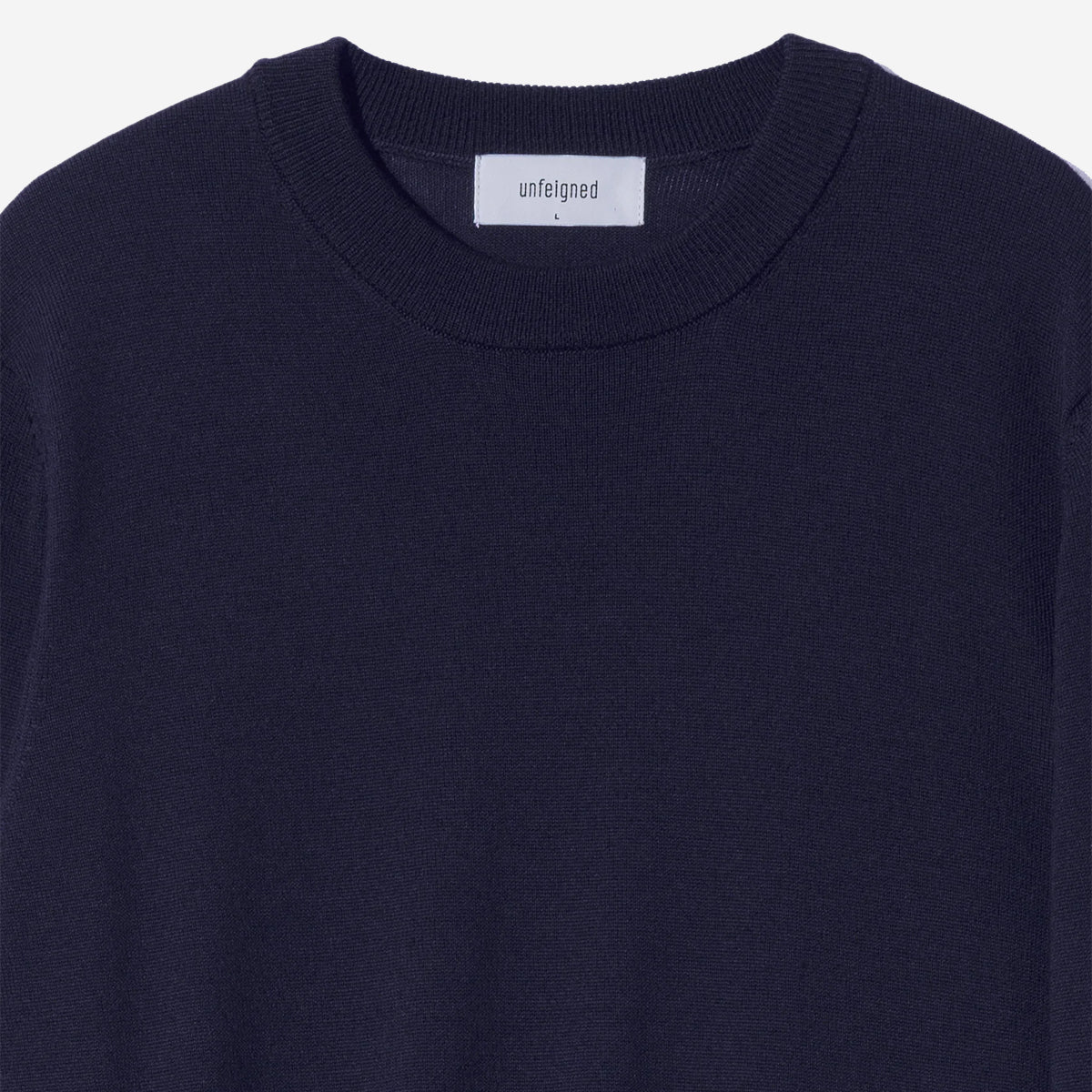 Merino Wool Knit Crewneck Sweater - Navy