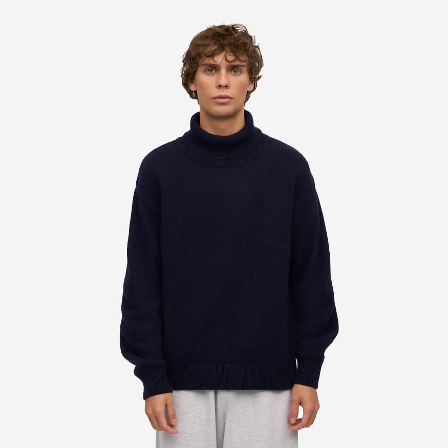 Merino Wool Turtleneck - Navy Blue