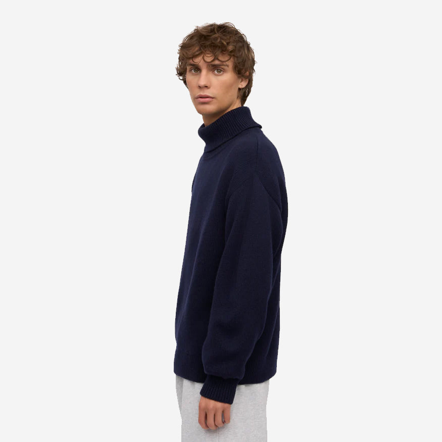 Merino Wool Turtleneck - Navy Blue