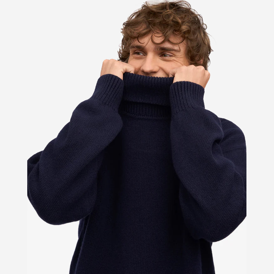 Merino Wool Turtleneck - Navy Blue