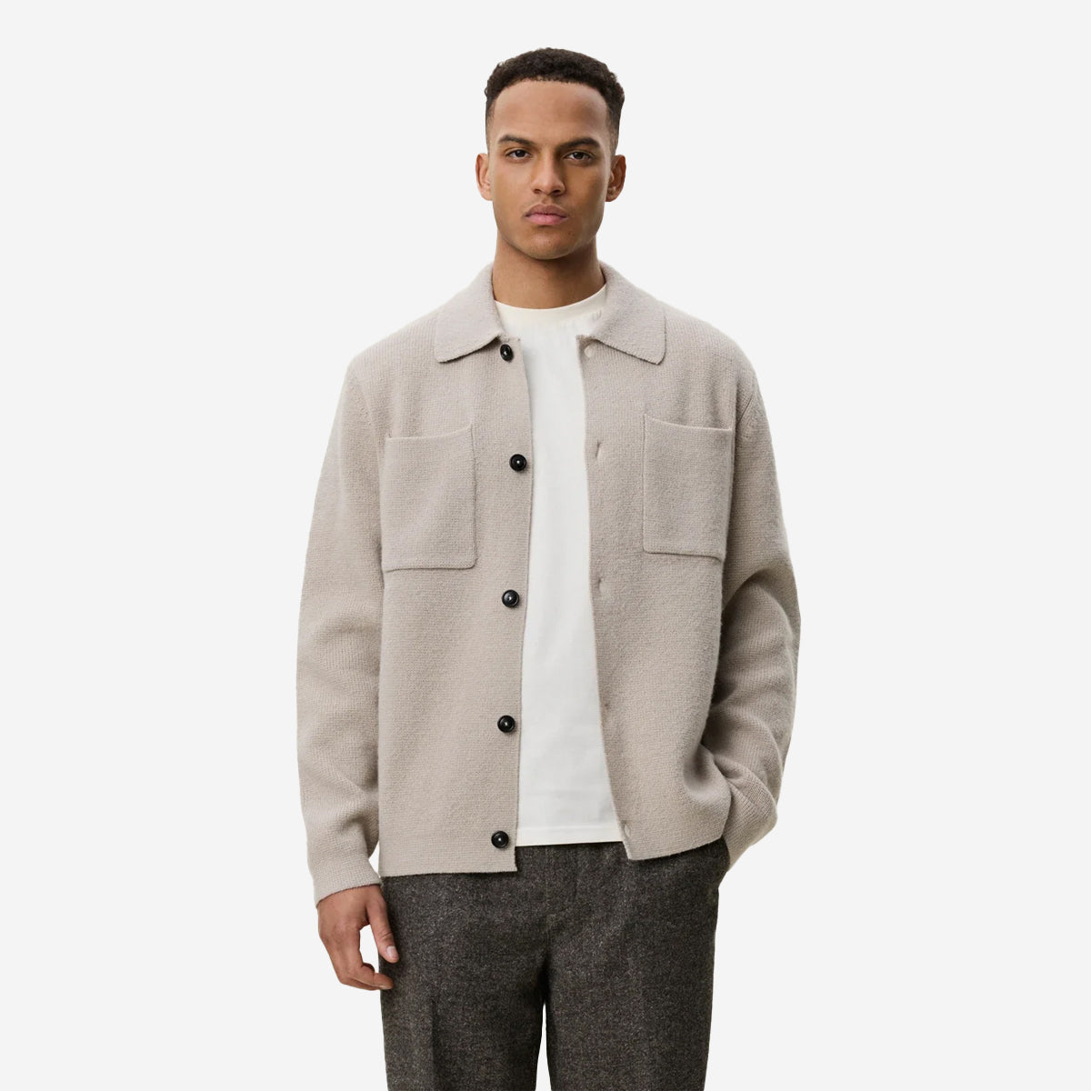 Milano Wool Knit Overshirt - Light Sand