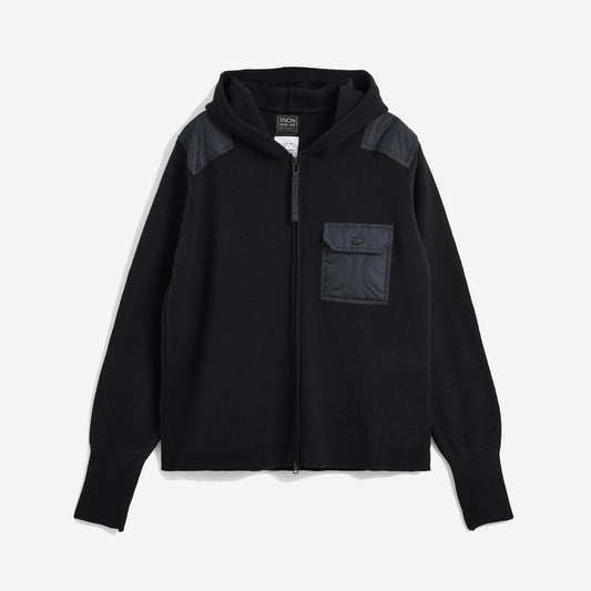 Military Double-Zip Knit Hoodie - Dark Navy