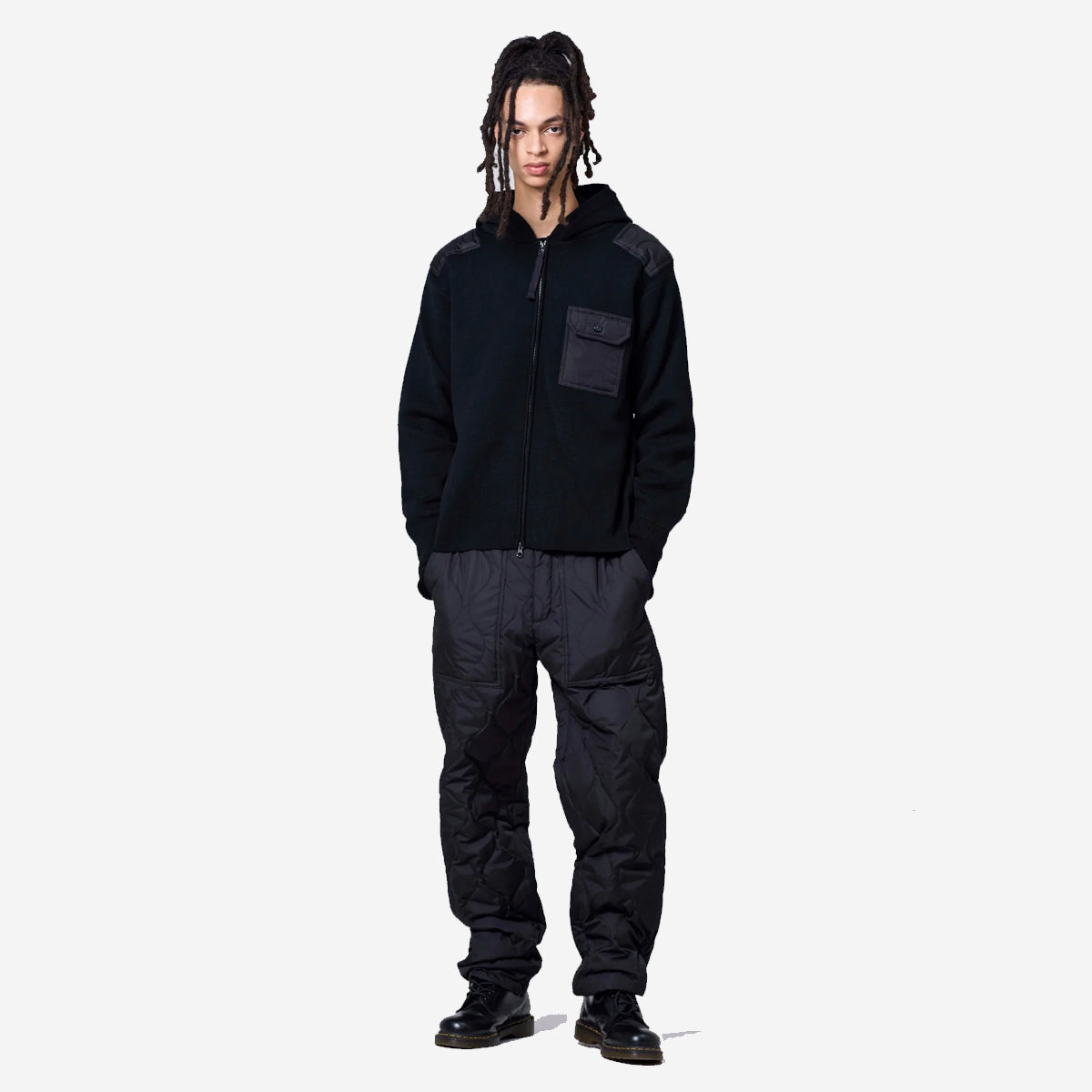 Military Double-Zip Knit Hoodie - Dark Navy