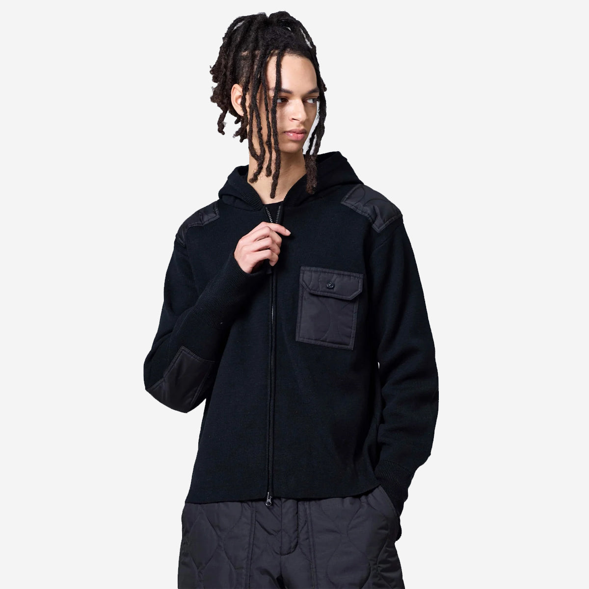 Military Double-Zip Knit Hoodie - Dark Navy