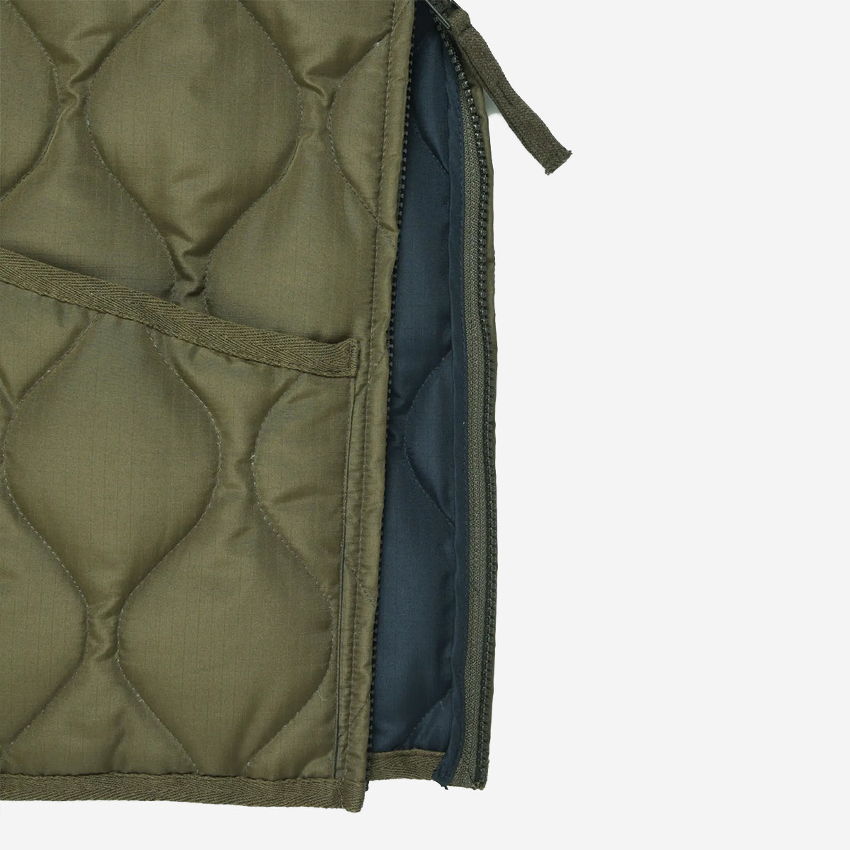 Military Zip V-Neck Down Hard Shell Vest - Indigo Denim