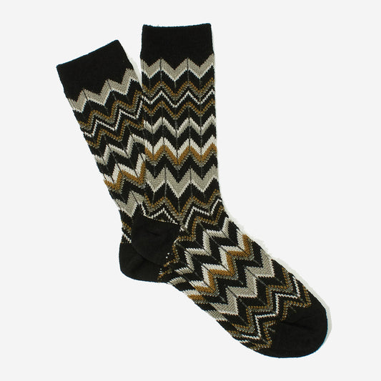 Modern Herringbone Crew Socks - Black