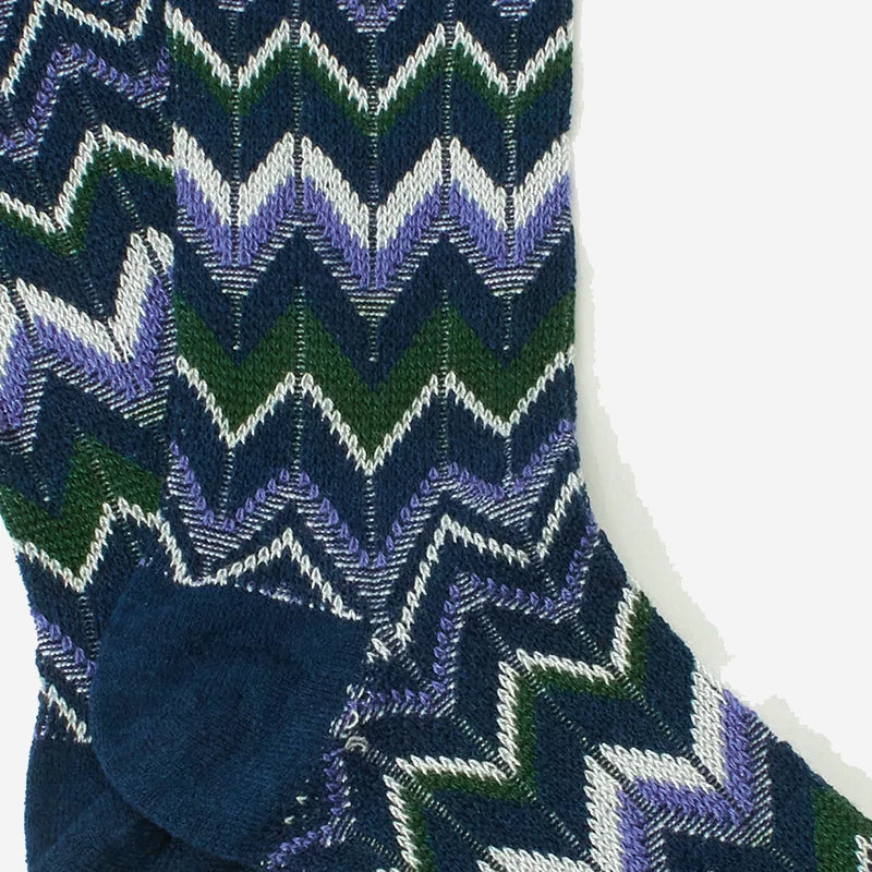 Modern Herringbone Crew Socks - Navy