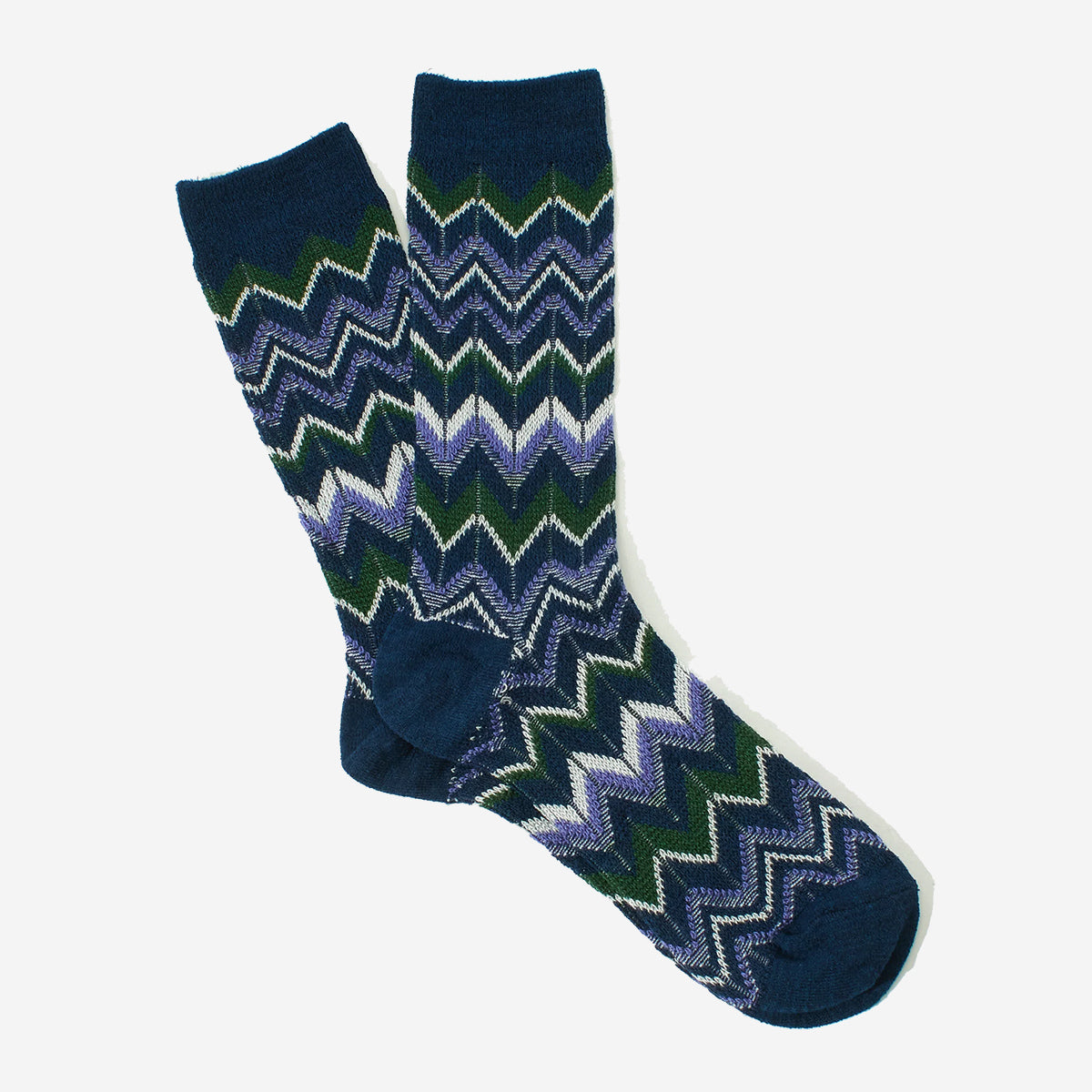 Modern Herringbone Crew Socks - Navy